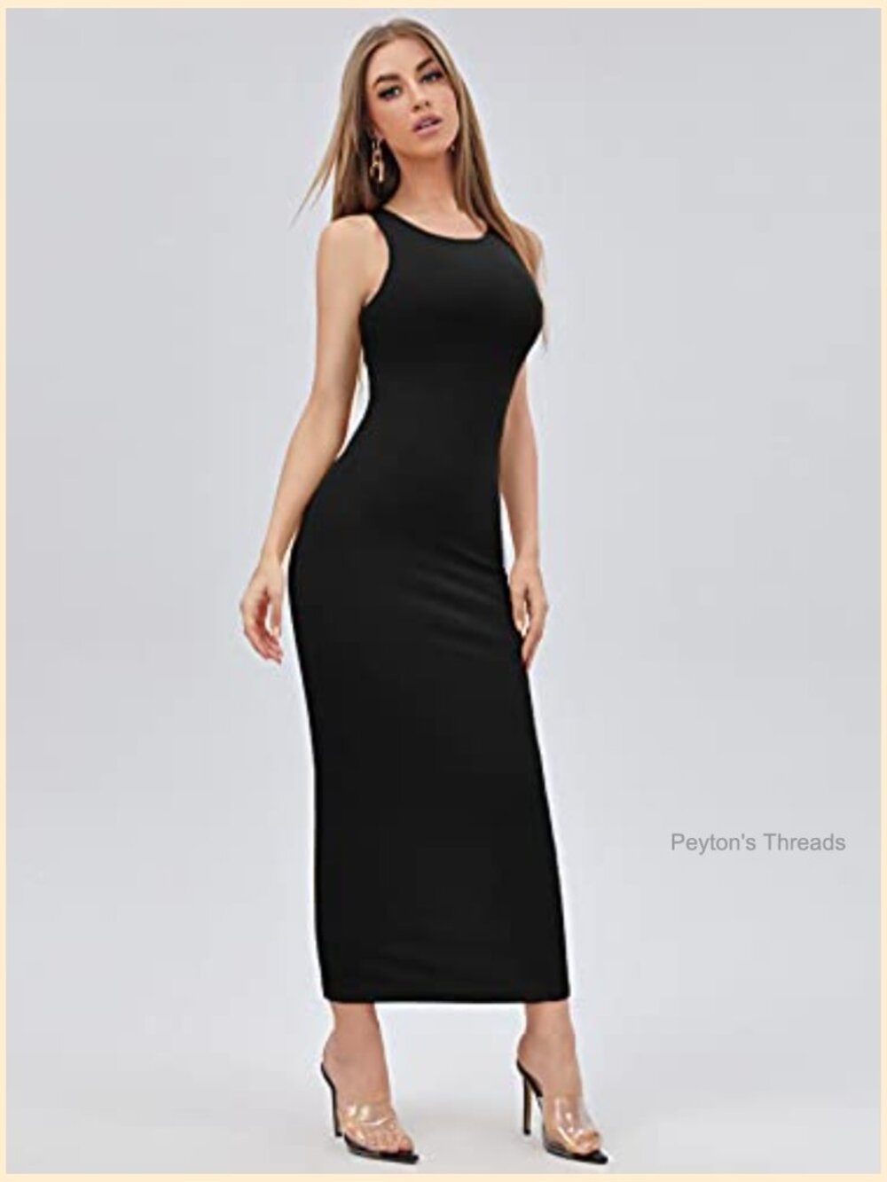 Bodycon Maxi Long Dress Sleeveless Crew Neck Pull On High Waist Slim Fit - Picture 4 of 6